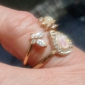 Gold Opal and CZ Stackable Ring Set — Pink Opalescent Accent